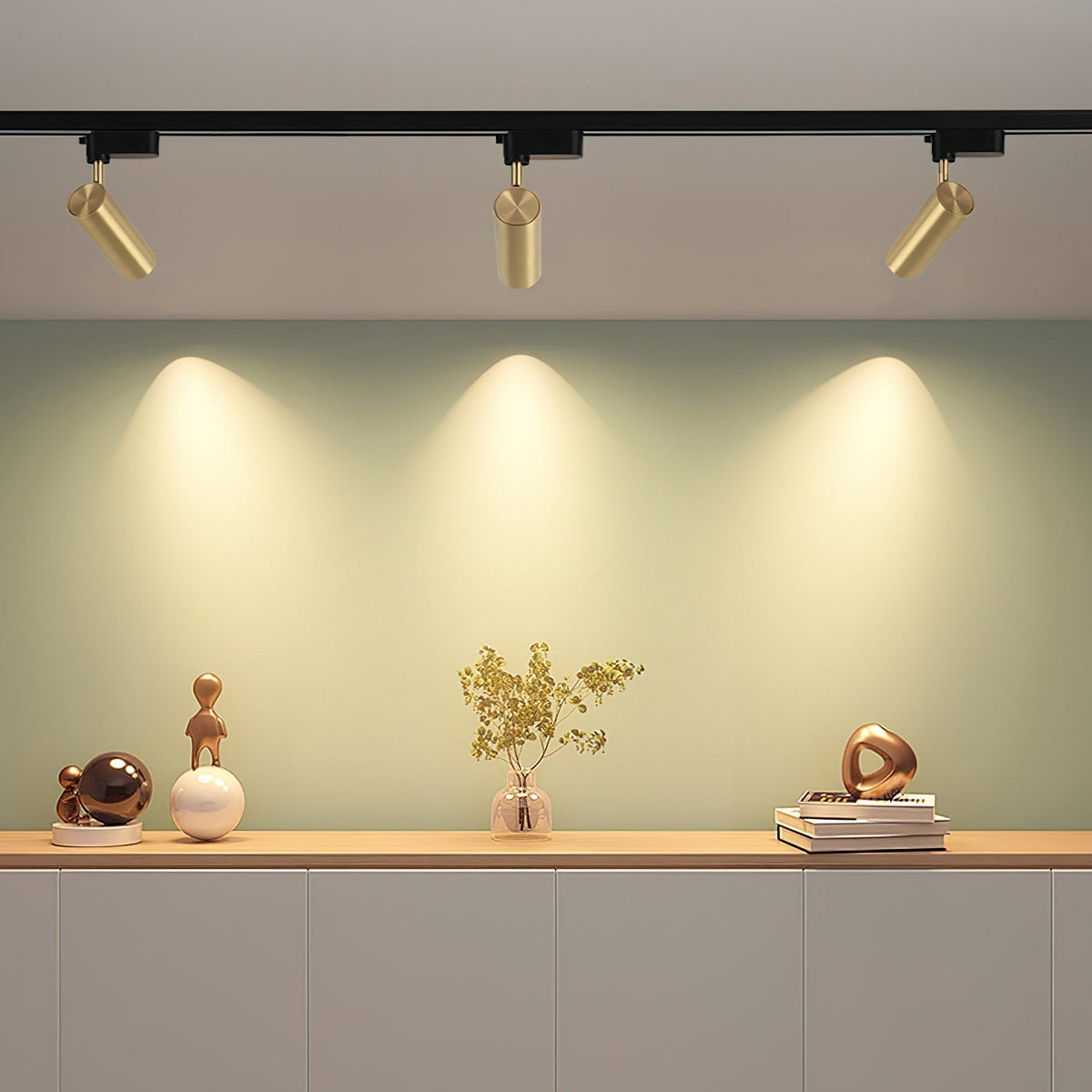 Bera Track Light vergoldete zylindrische Leuchte zeitgenössisch für Wohnzimmer Küche