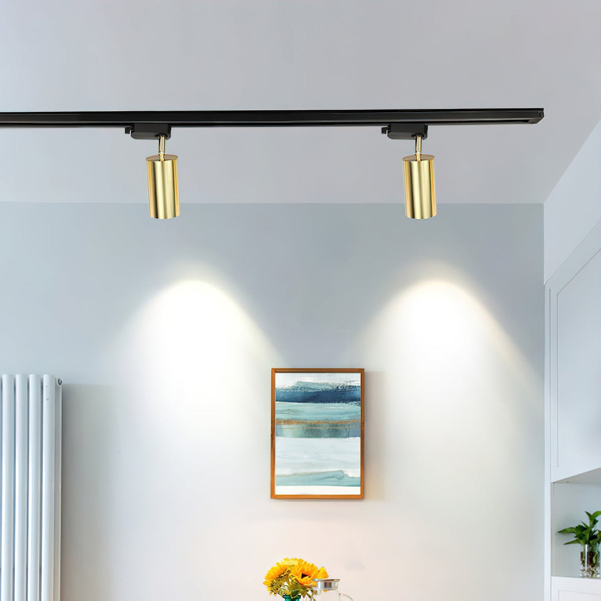 Bera Track Light vergoldete zylindrische Leuchte zeitgenössisch für Wohnzimmer Küche