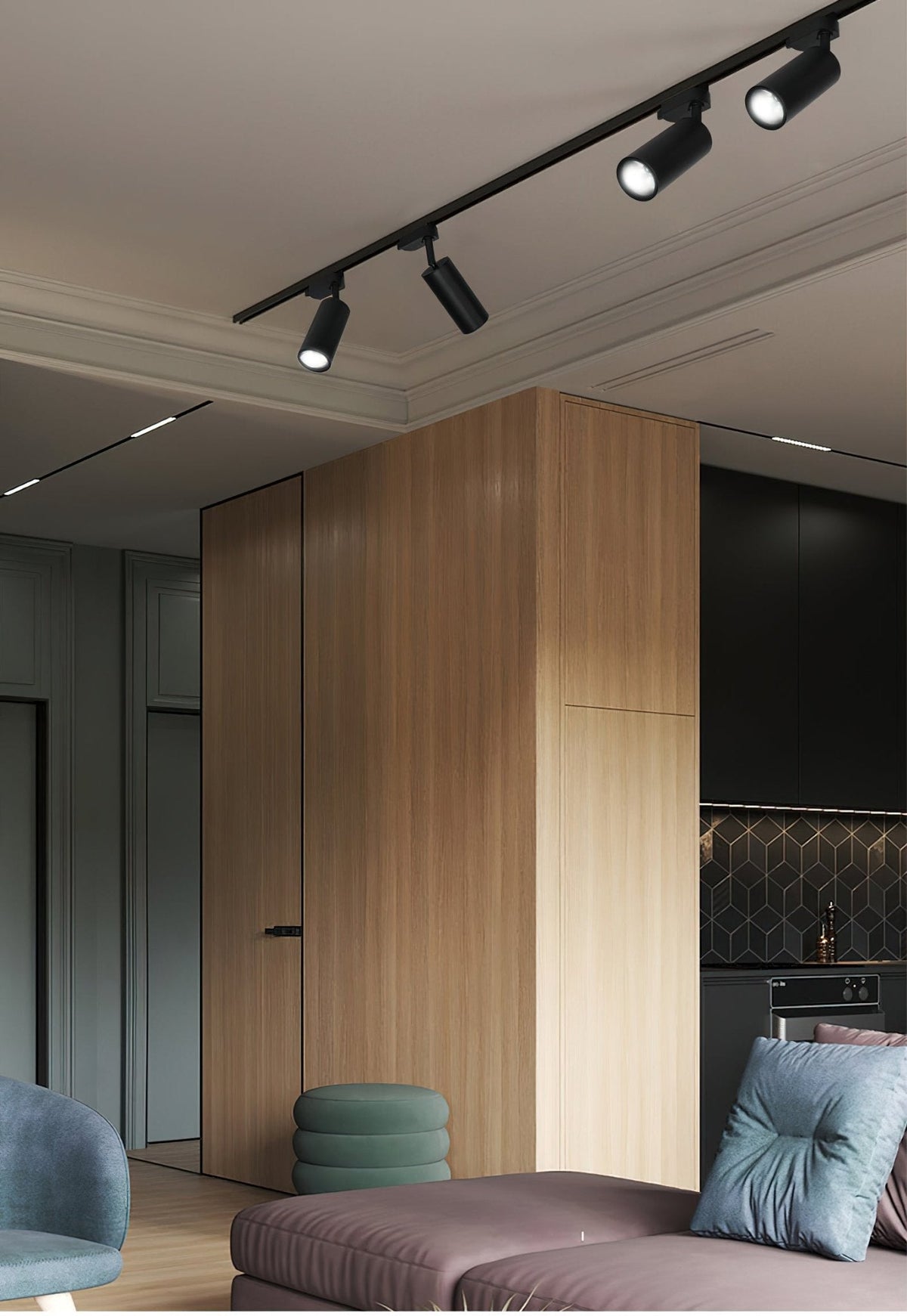 Bera Track Light vergoldete zylindrische Leuchte zeitgenössisch für Wohnzimmer Küche