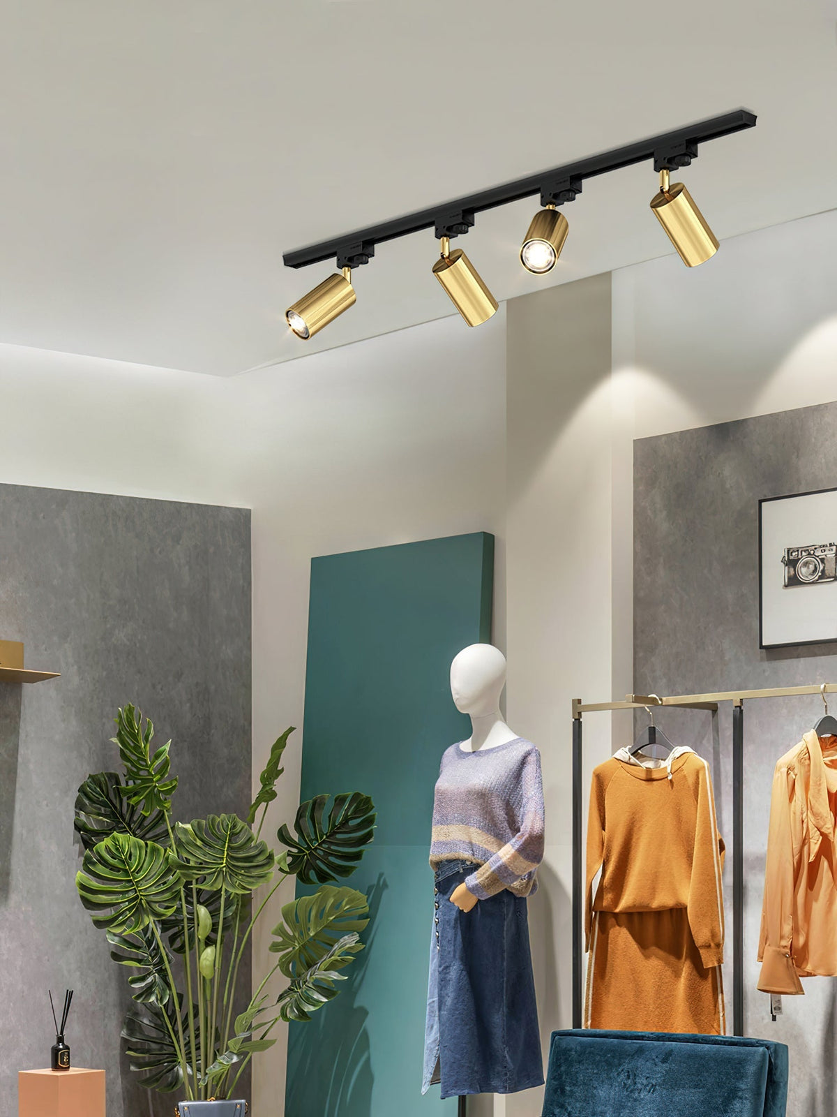 Bera Track Light vergoldete zylindrische Leuchte zeitgenössisch für Wohnzimmer Küche