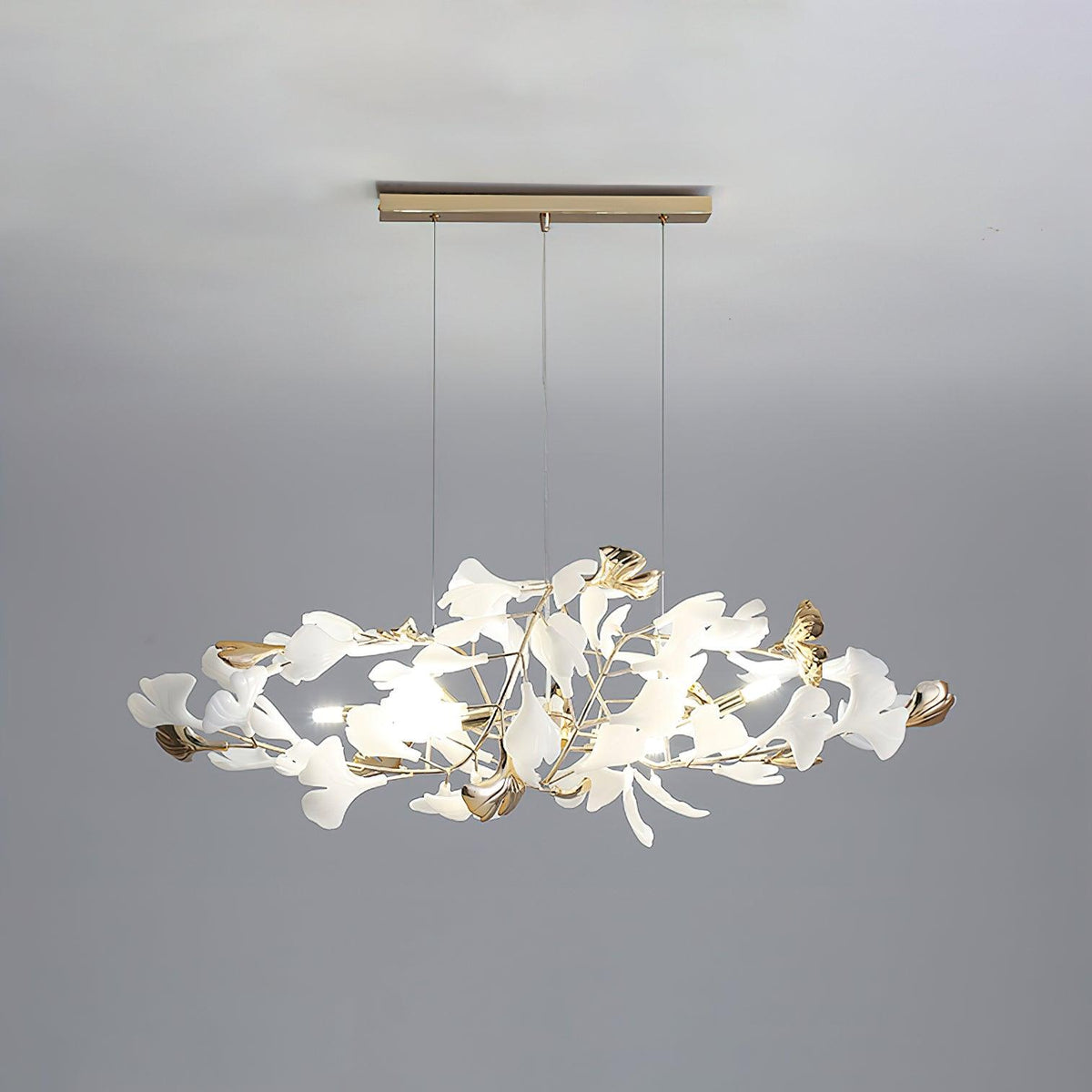 Quiven Kronleuchter Gingko-Blatt Keramik Gold Elegant