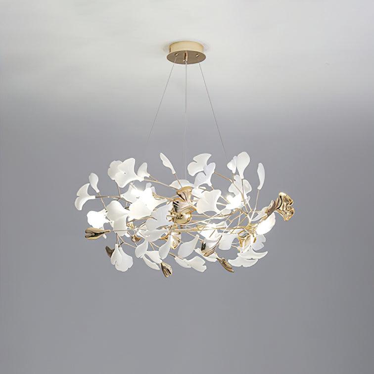 Quiven Kronleuchter Gingko-Blatt Keramik Gold Elegant