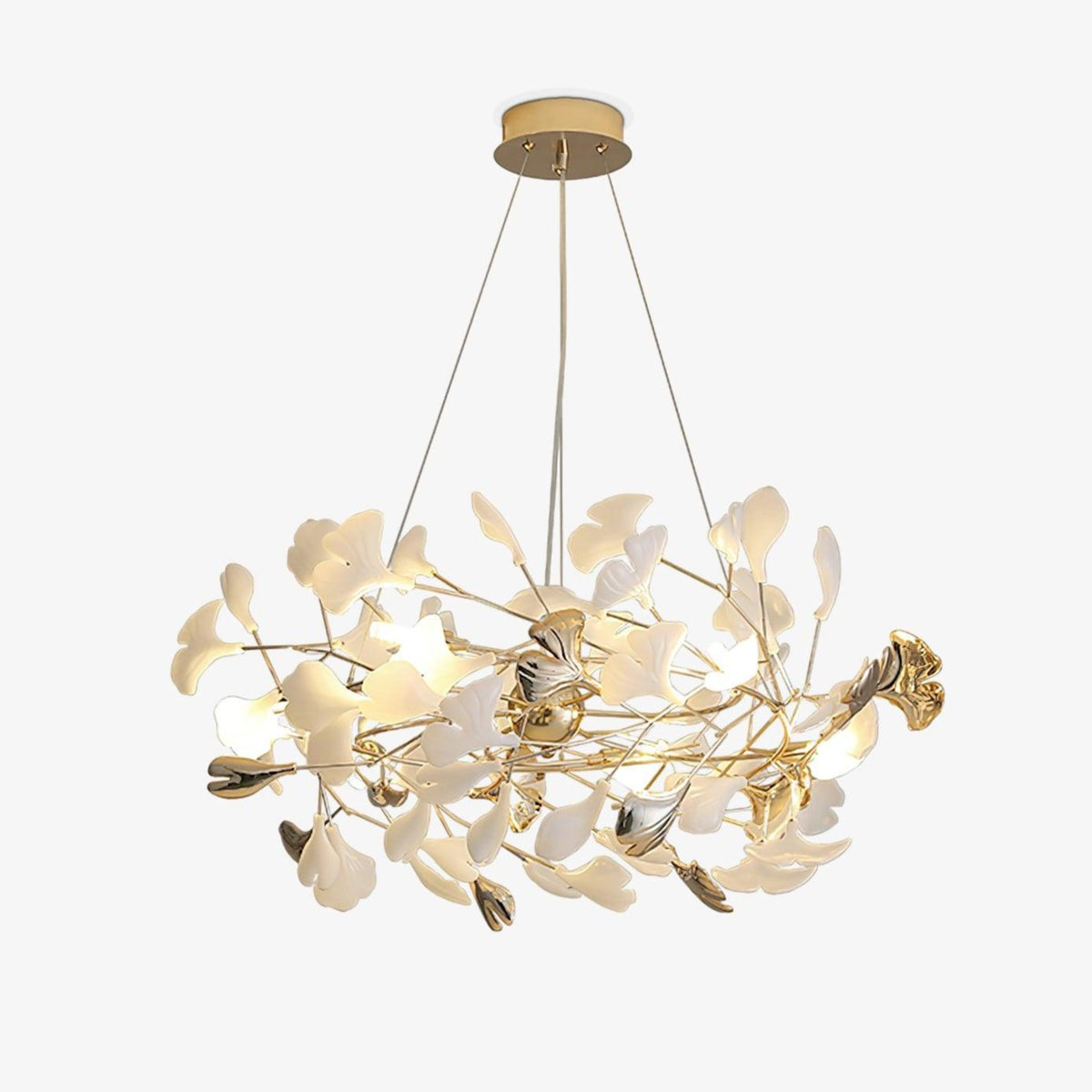 Quiven Kronleuchter Gingko-Blatt Keramik Gold Elegant