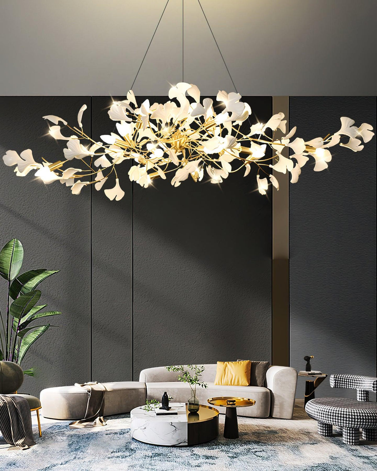 Dostix Pendelleuchte mit Ginkgoblättern aus Keramik