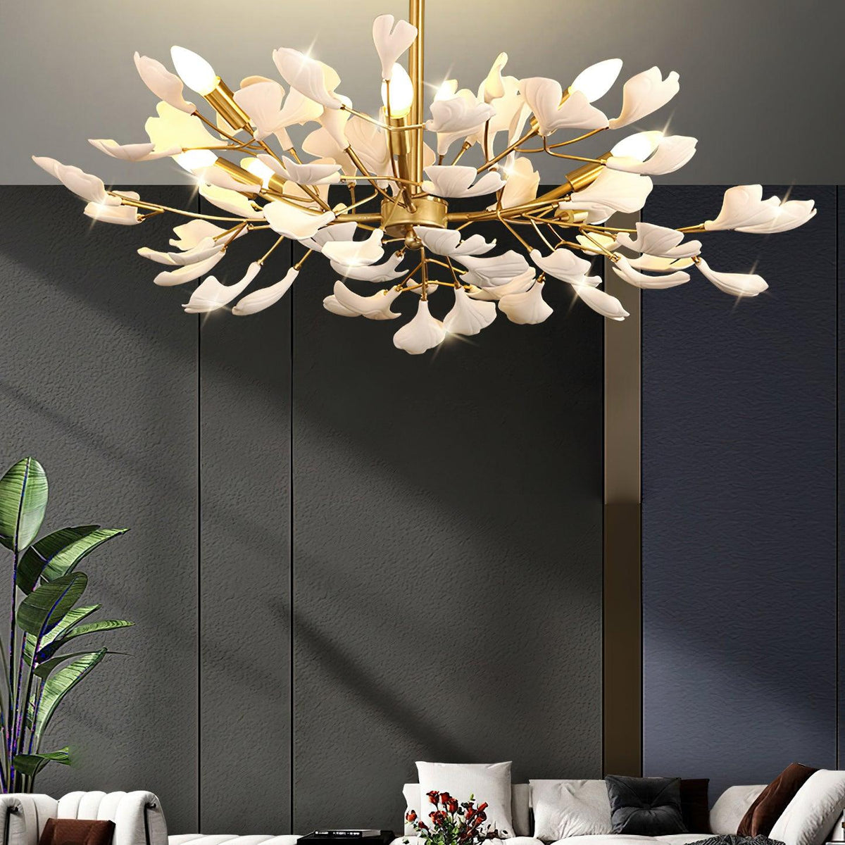 Nale Kronleuchter Ginkgo-Blatt Messing Keramik