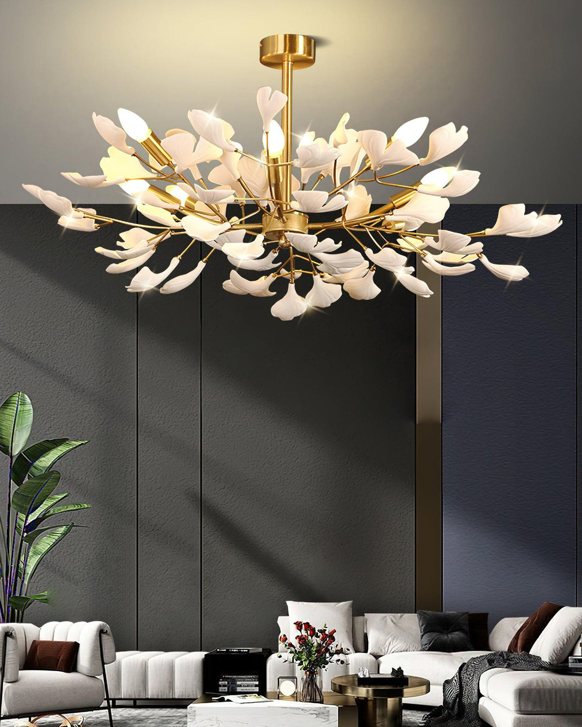 Nale Kronleuchter Ginkgo-Blatt Messing Keramik
