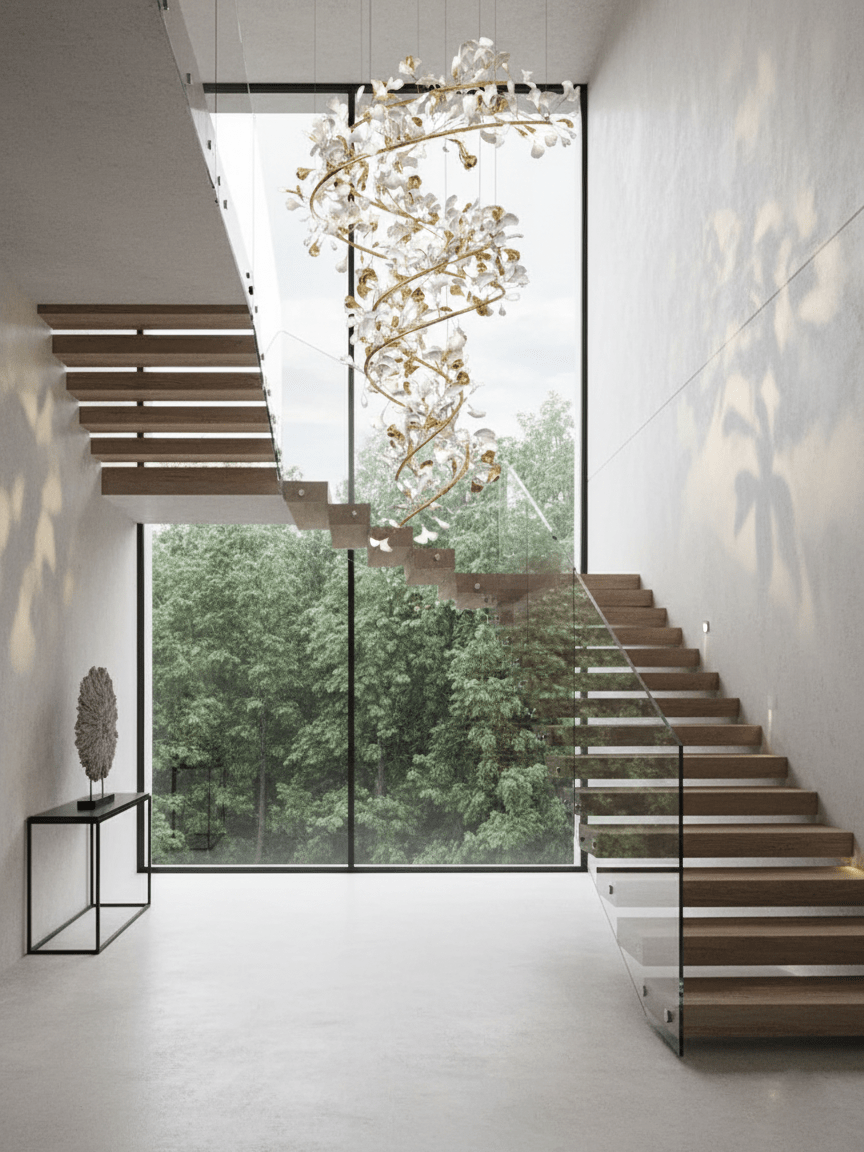 Gingko Kronleuchter Keramik Treppenhaus luxuriös