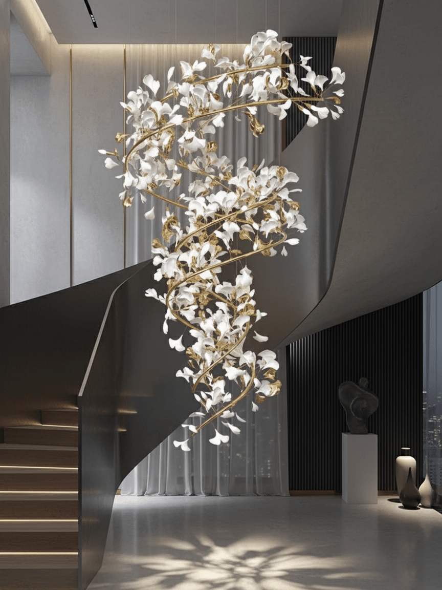 Gingko Kronleuchter Keramik Treppenhaus luxuriös
