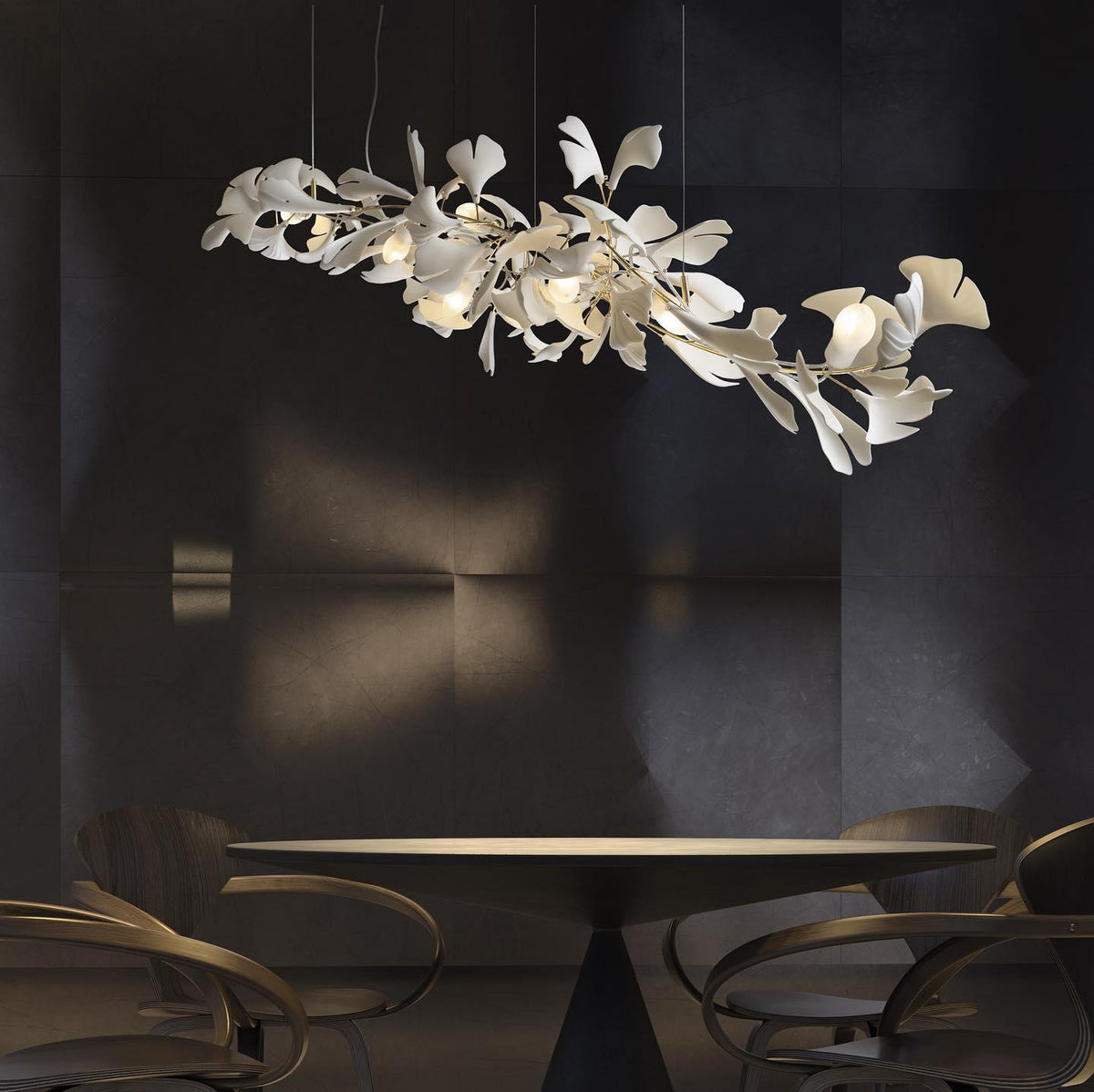 Ceroraine Kronleuchter Gingko aus Porzellan mit LED im zeitgenössischen Stil