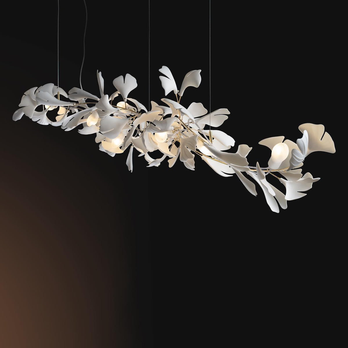 Ceroraine Kronleuchter Gingko aus Porzellan mit LED im zeitgenössischen Stil