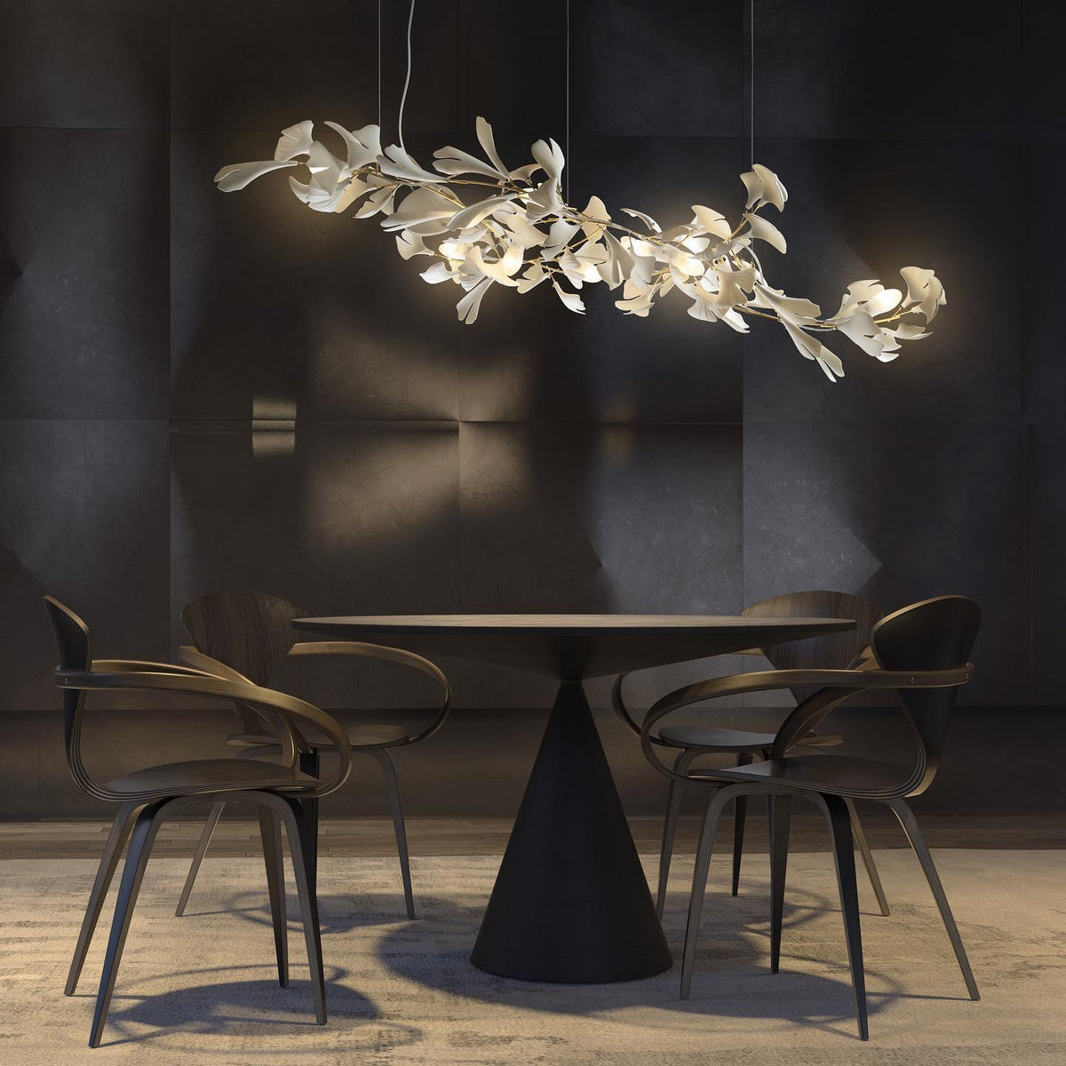 Ceroraine Kronleuchter Gingko aus Porzellan mit LED im zeitgenössischen Stil