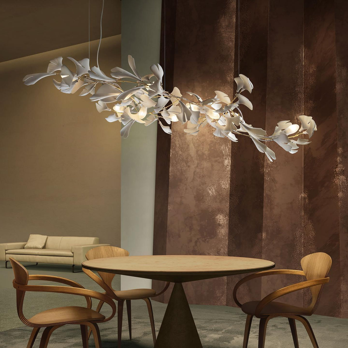 Ceroraine Kronleuchter Gingko aus Porzellan mit LED im zeitgenössischen Stil