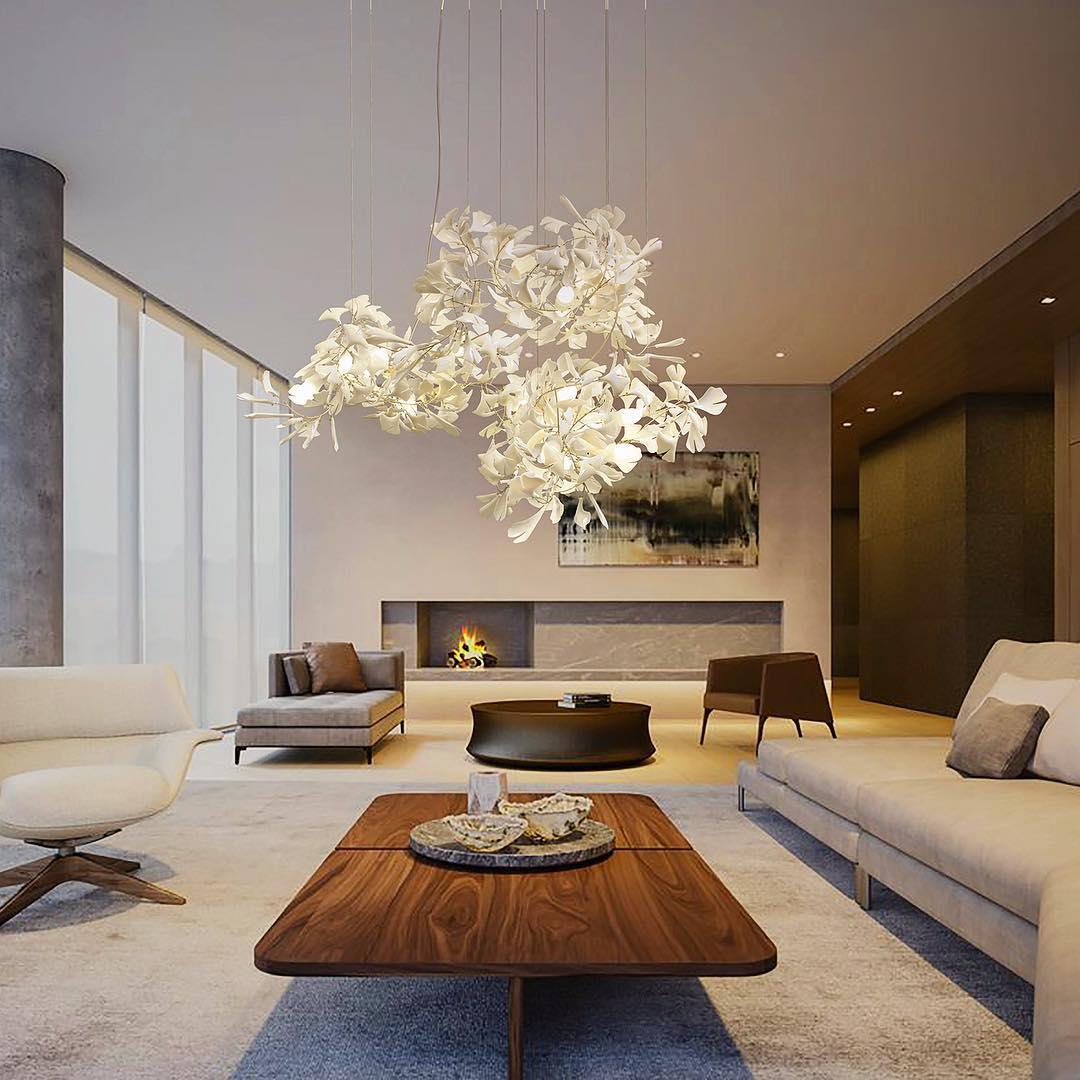 Ceroraine Kronleuchter Gingko aus Porzellan mit LED im zeitgenössischen Stil