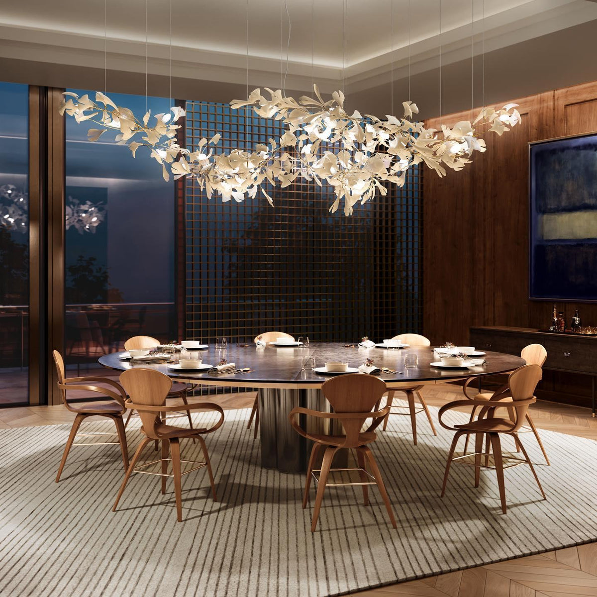 Ceroraine Kronleuchter Gingko aus Porzellan mit LED im zeitgenössischen Stil
