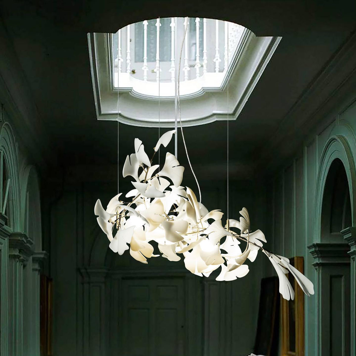 Ceroraine Kronleuchter Gingko aus Porzellan mit LED im zeitgenössischen Stil