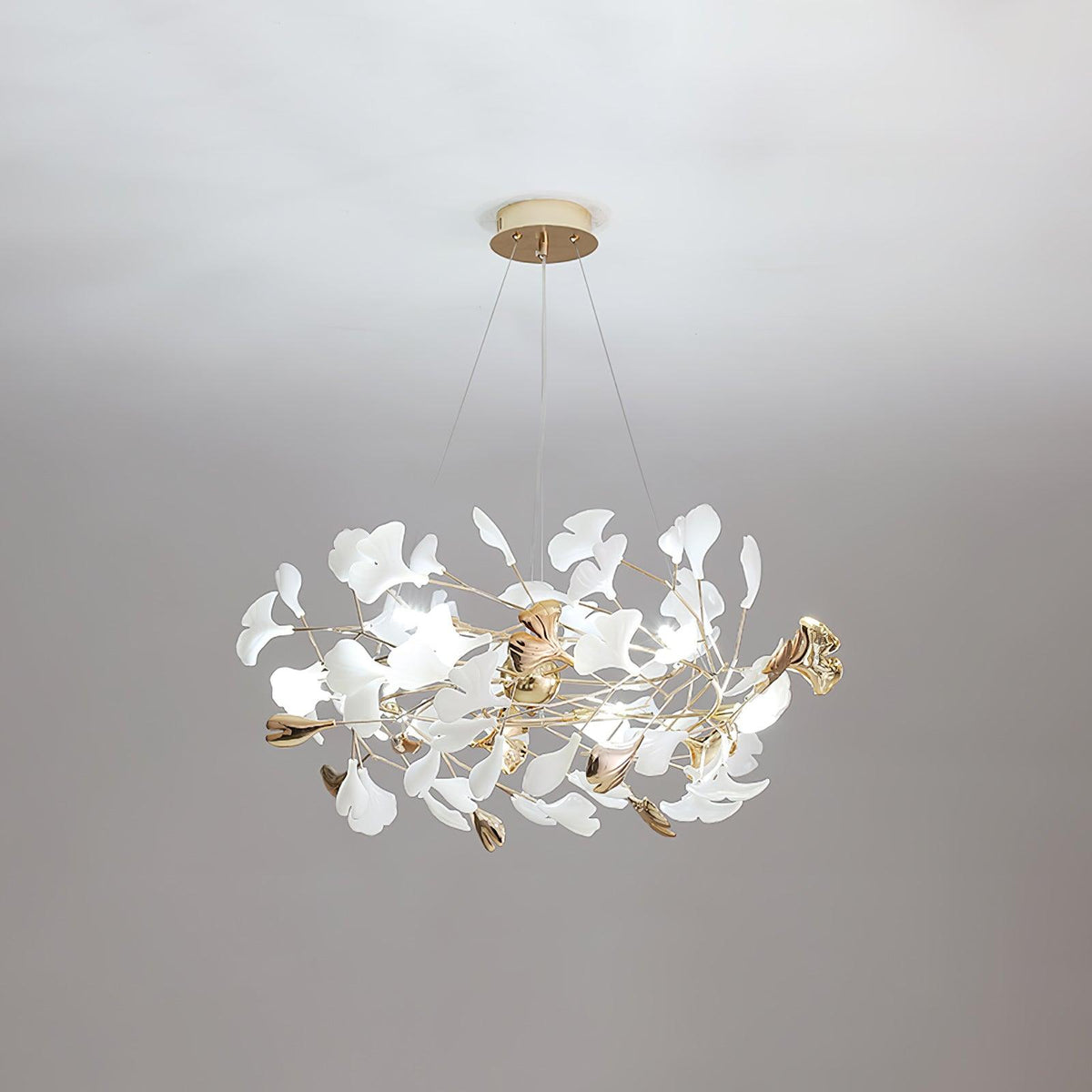Quiven Kronleuchter Gingko-Blatt Keramik Gold Elegant