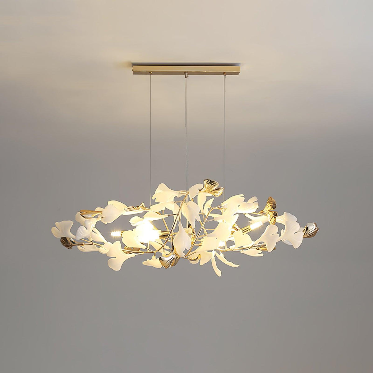 Quiven Kronleuchter Gingko-Blatt Keramik Gold Elegant