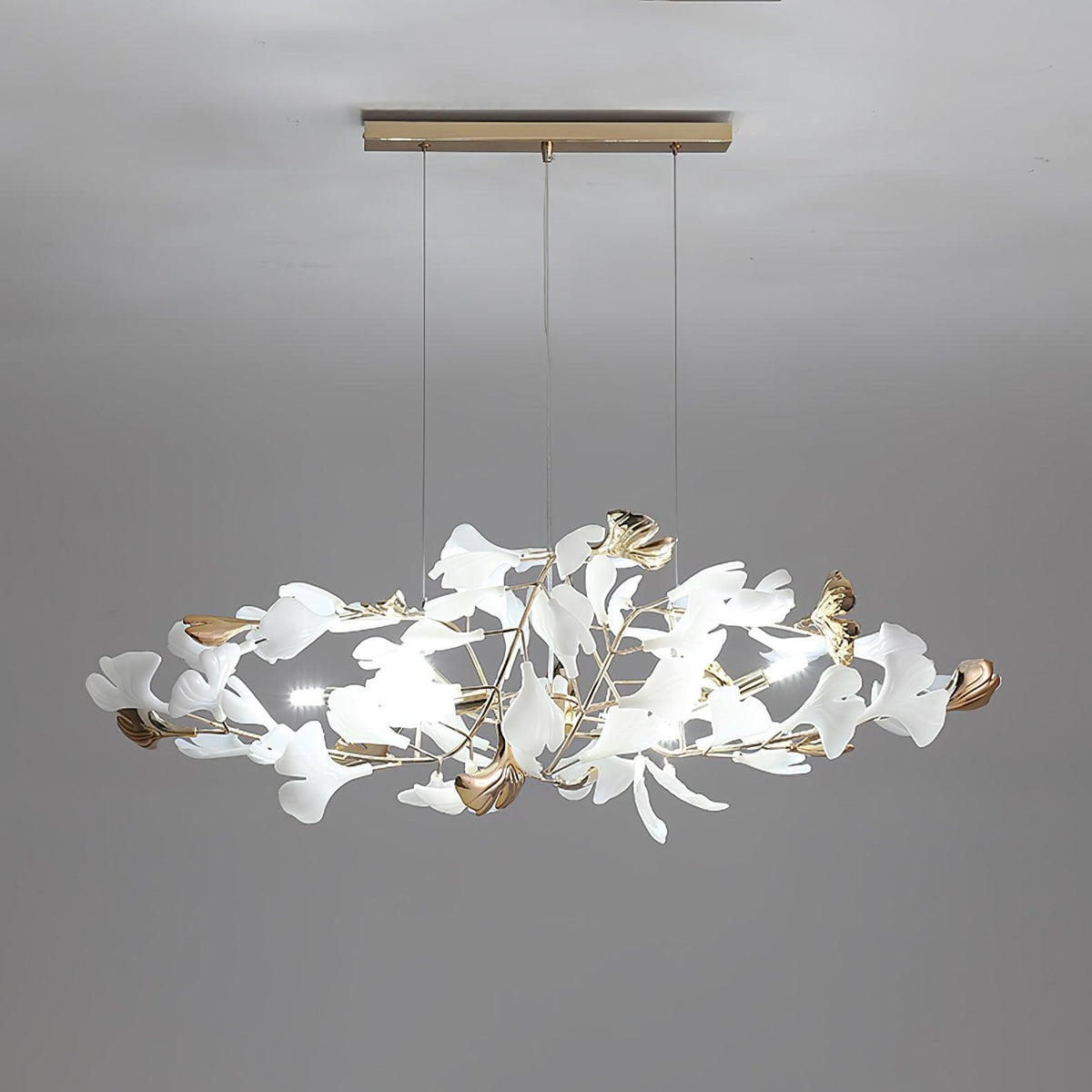 Quiven Kronleuchter Gingko-Blatt Keramik Gold Elegant
