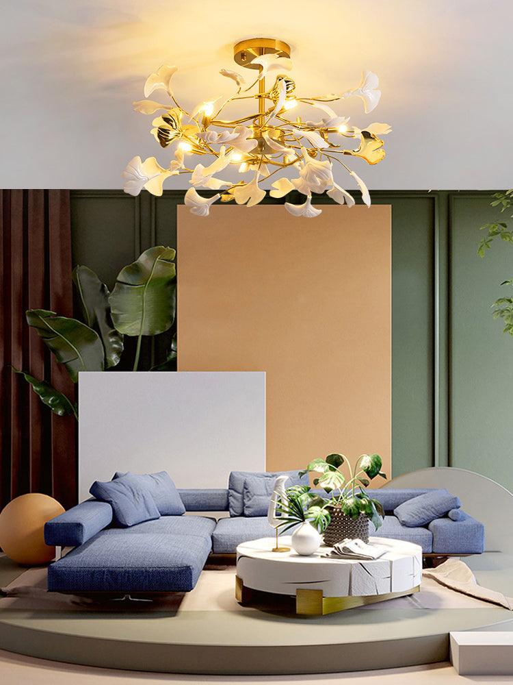 Auriora Pendelleuchte Gingko Keramikblätter Gold