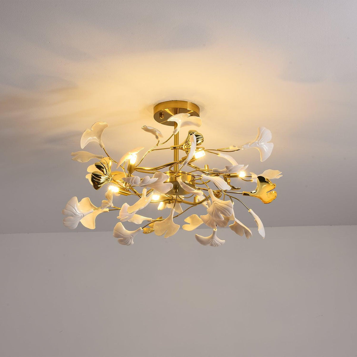 Auriora Pendelleuchte Gingko Keramikblätter Gold