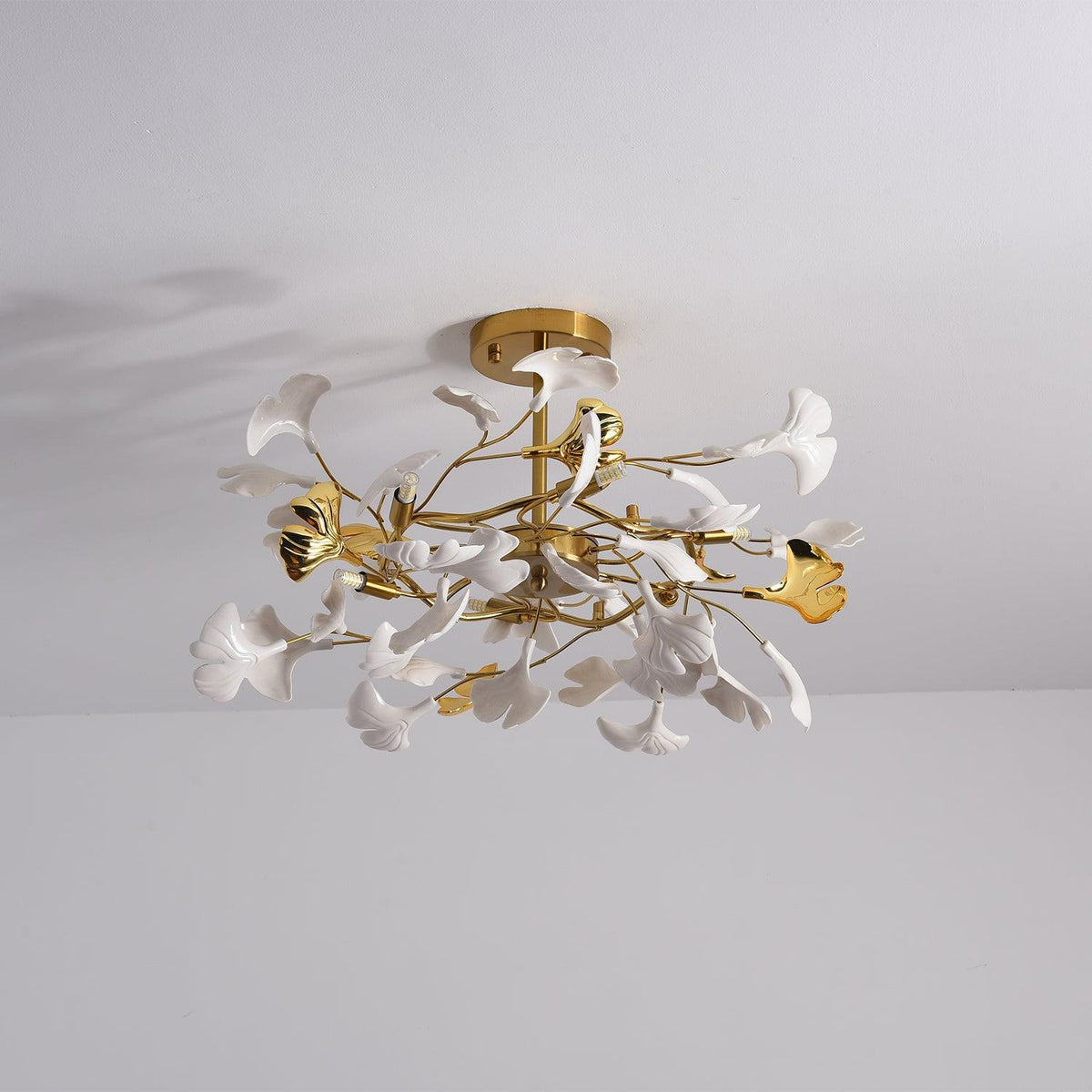 Auriora Pendelleuchte Gingko Keramikblätter Gold