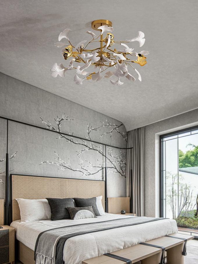 Auriora Pendelleuchte Gingko Keramikblätter Gold