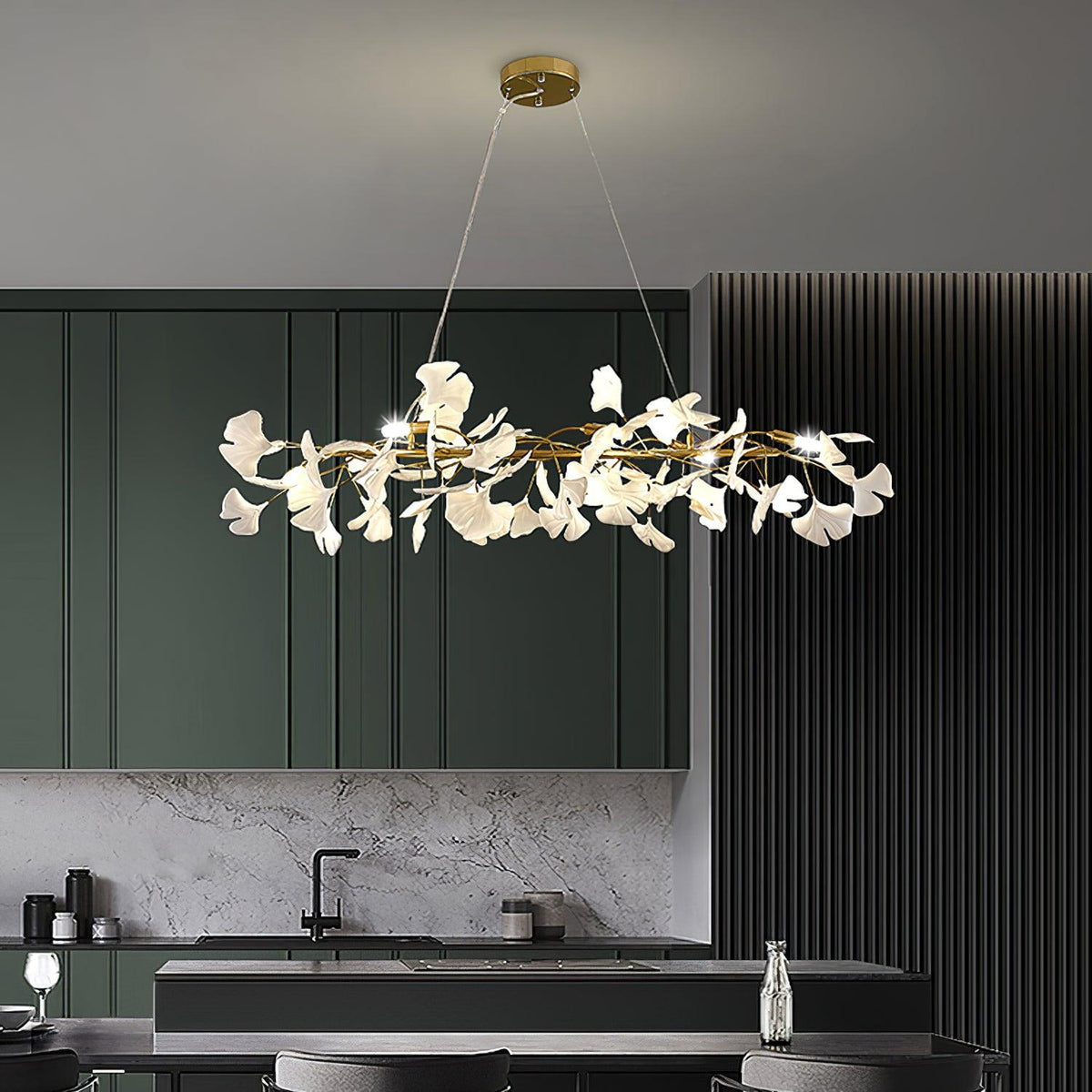Rirove Pendelleuchte Gingko Keramik Blütenblätter Gold
