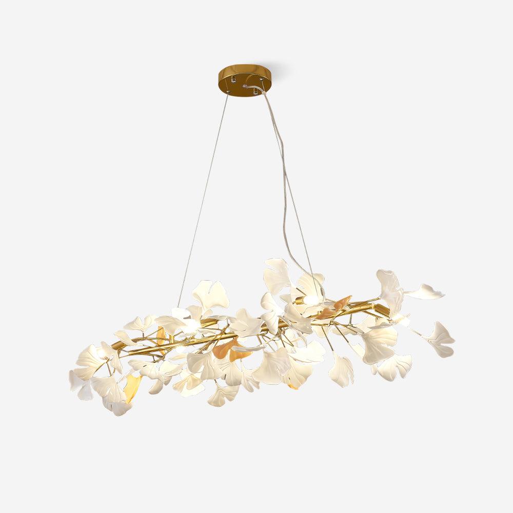 Kronleuchter Metallrahmen Keramik Gingko Weiß Gold Schirm Moderne Kunst