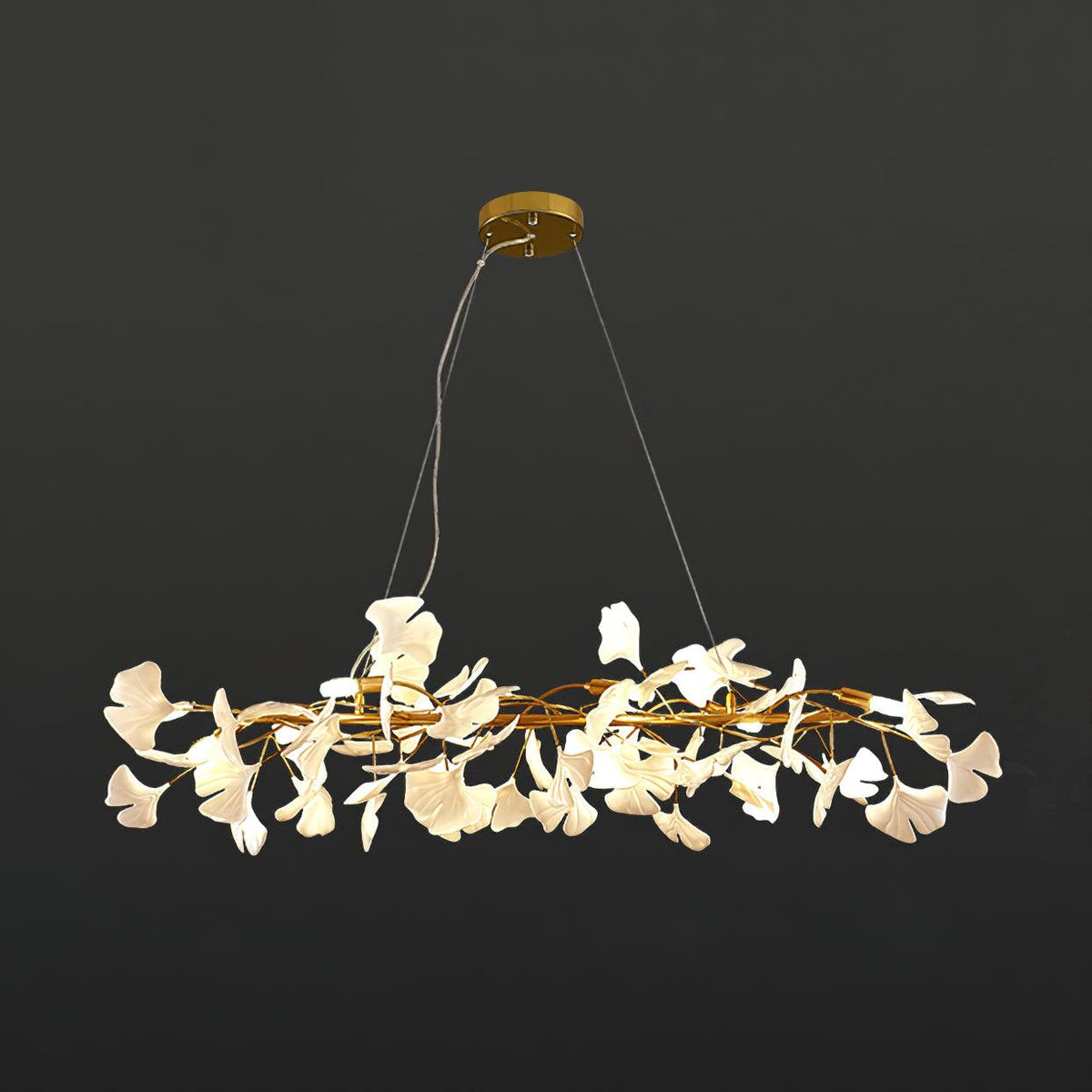Kronleuchter Metallrahmen Keramik Gingko Weiß Gold Schirm Moderne Kunst