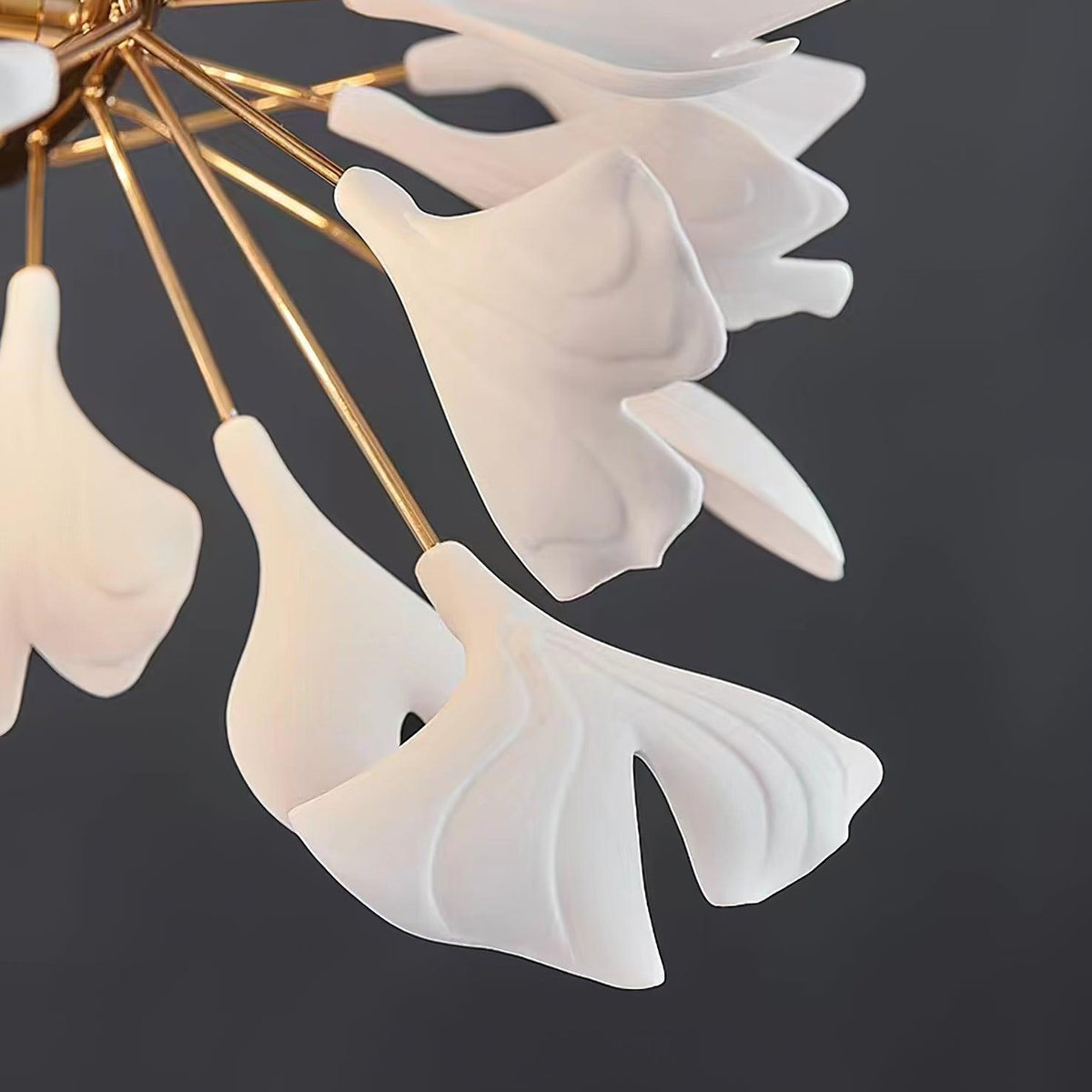 Kronleuchter Metallrahmen Keramik Gingko Weiß Gold Schirm Moderne Kunst