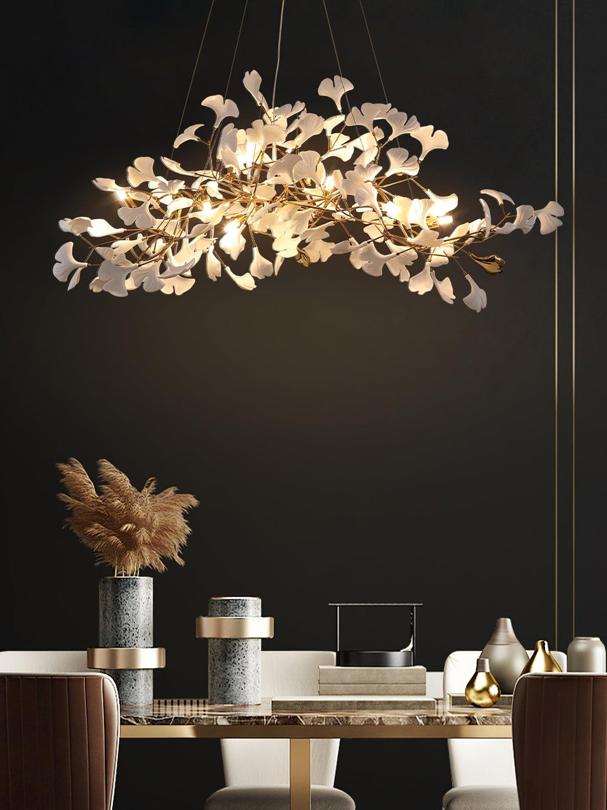 Oriiselle Kronleuchter Keramik Gingko Blatt Gold