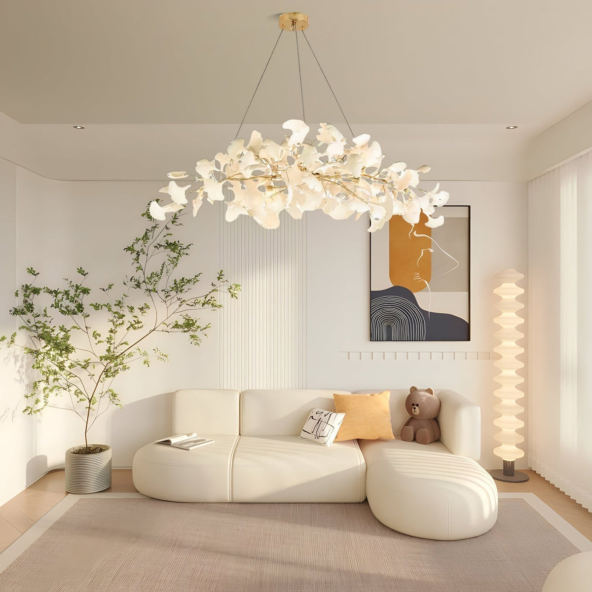 Arux Ginkgo-Kronleuchter im Art-Déco-Stil, nach unten gebogen