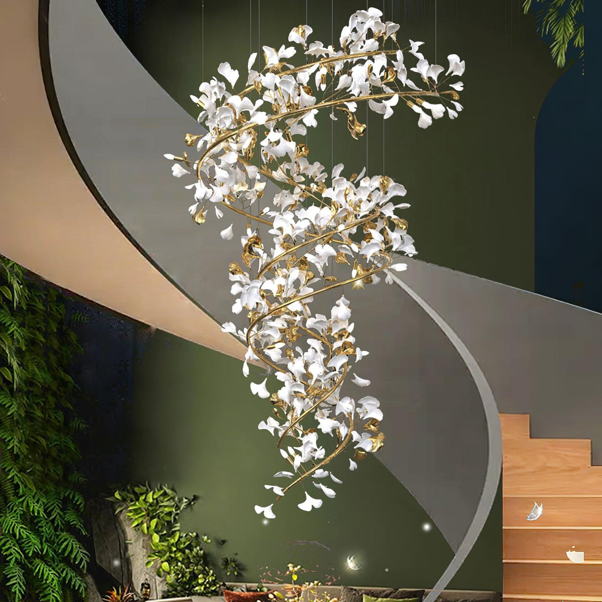 Gingko Kronleuchter Keramik Treppenhaus luxuriös
