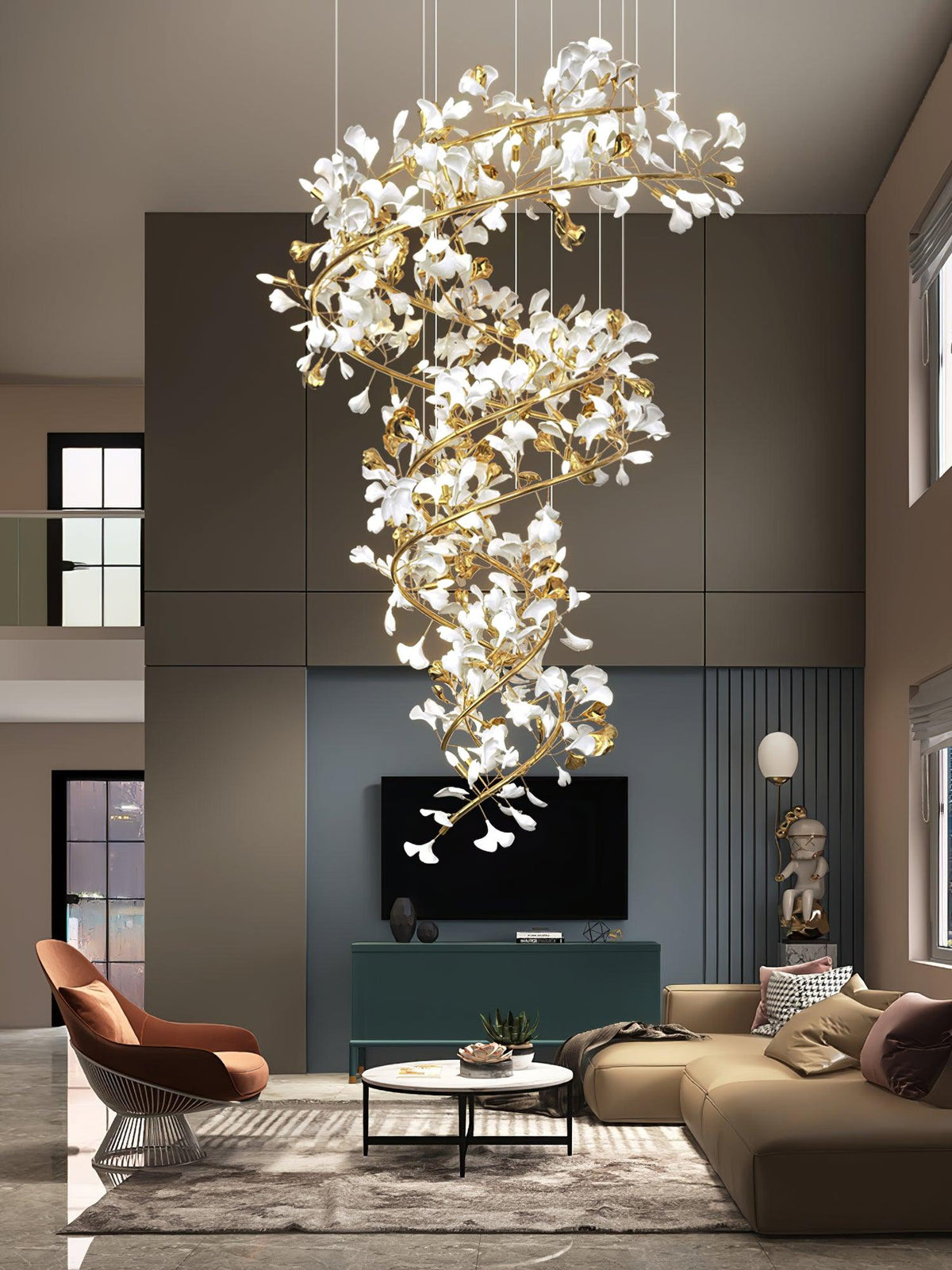 Gingko Kronleuchter Keramik Treppenhaus luxuriös
