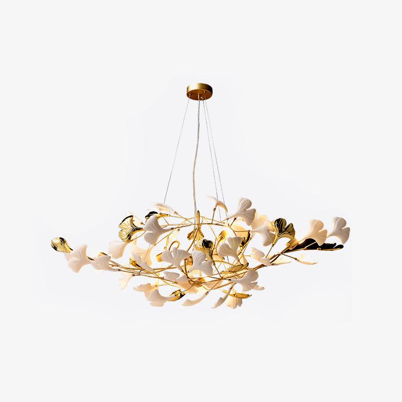Veveno Kronleuchter Gingko S aus Keramik mit Kieselsteinform in Messing