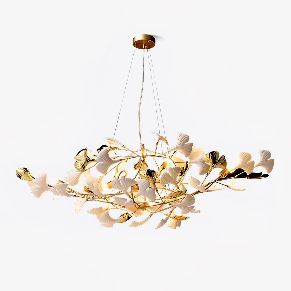 Veveno Kronleuchter Gingko S aus Keramik mit Kieselsteinform in Messing
