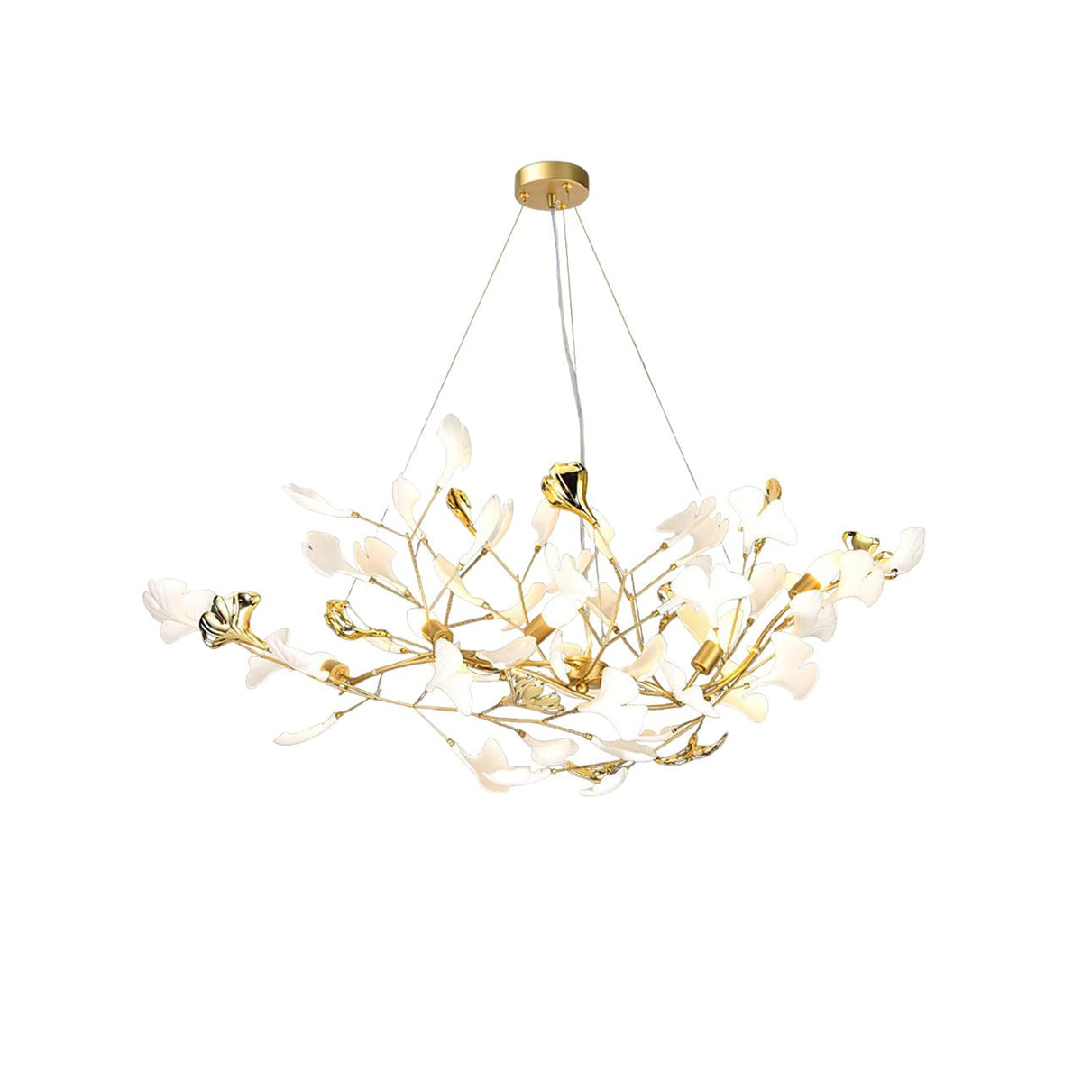 Veveno Kronleuchter Gingko S aus Keramik mit Kieselsteinform in Messing