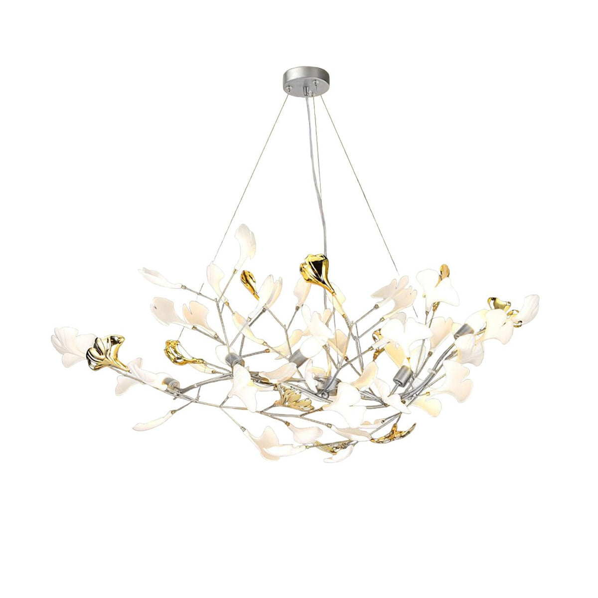 Veveno Kronleuchter Gingko S aus Keramik mit Kieselsteinform in Messing