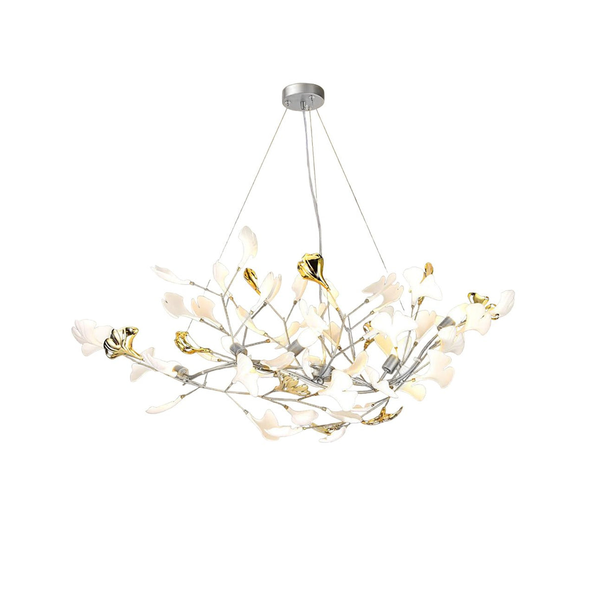 Veveno Kronleuchter Gingko S aus Keramik mit Kieselsteinform in Messing