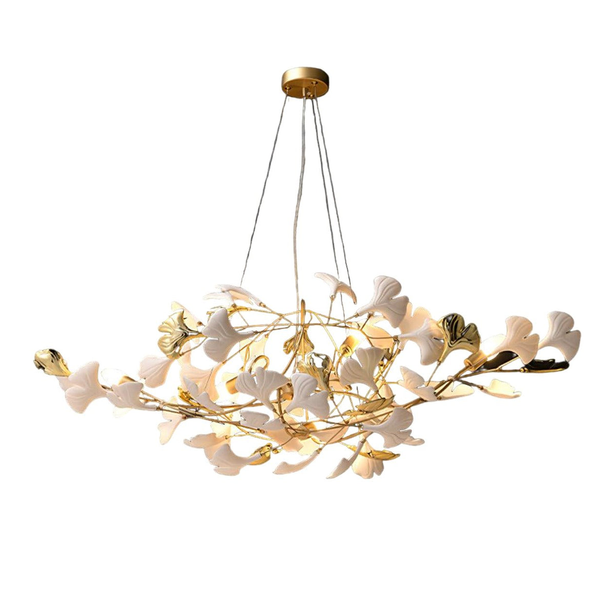 Veveno Kronleuchter Gingko S aus Keramik mit Kieselsteinform in Messing