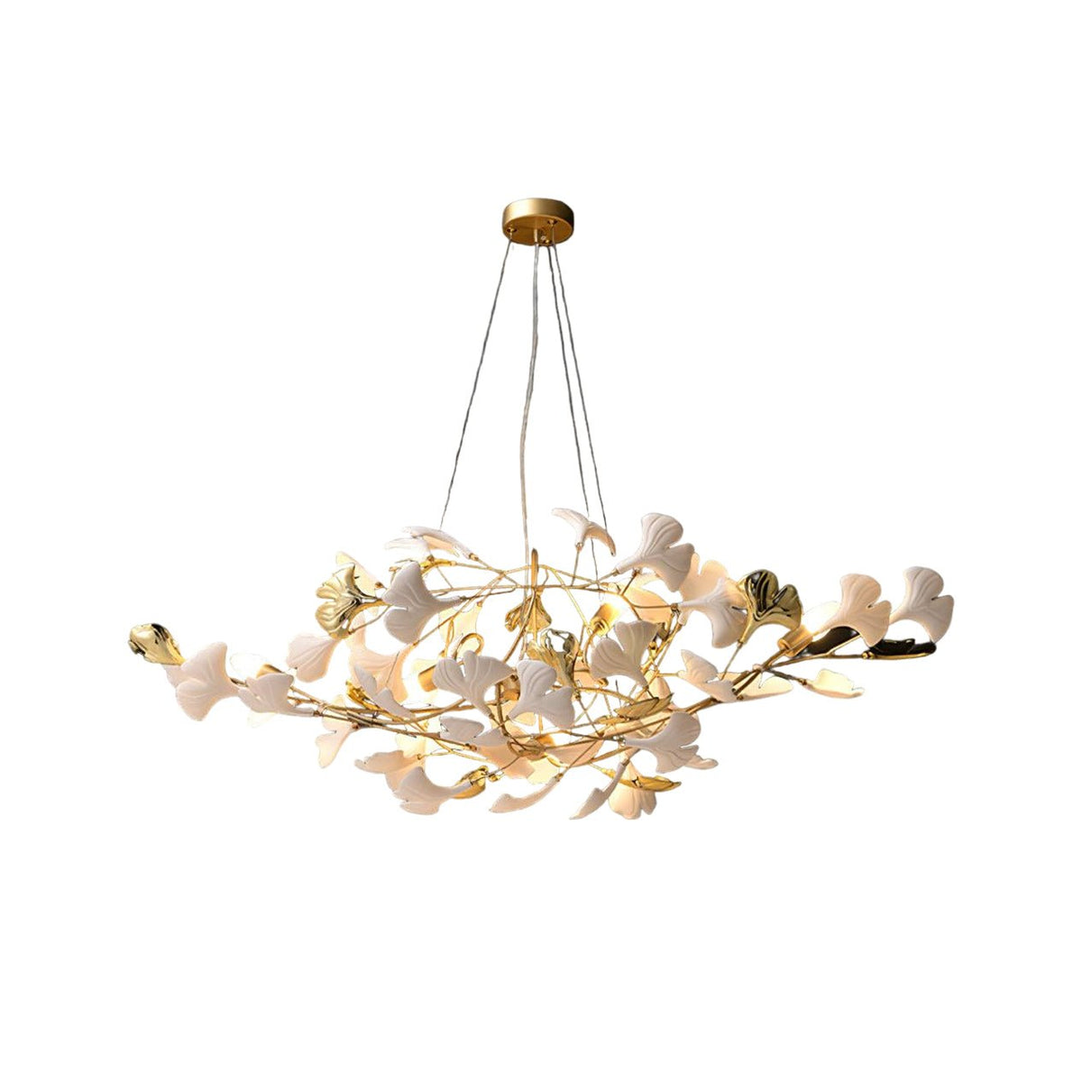 Veveno Kronleuchter Gingko S aus Keramik mit Kieselsteinform in Messing