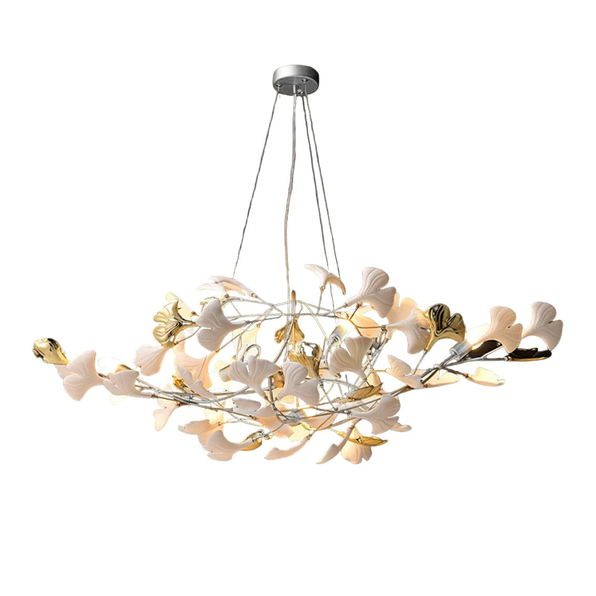 Veveno Kronleuchter Gingko S aus Keramik mit Kieselsteinform in Messing