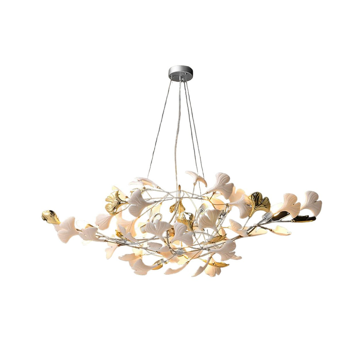 Veveno Kronleuchter Gingko S aus Keramik mit Kieselsteinform in Messing