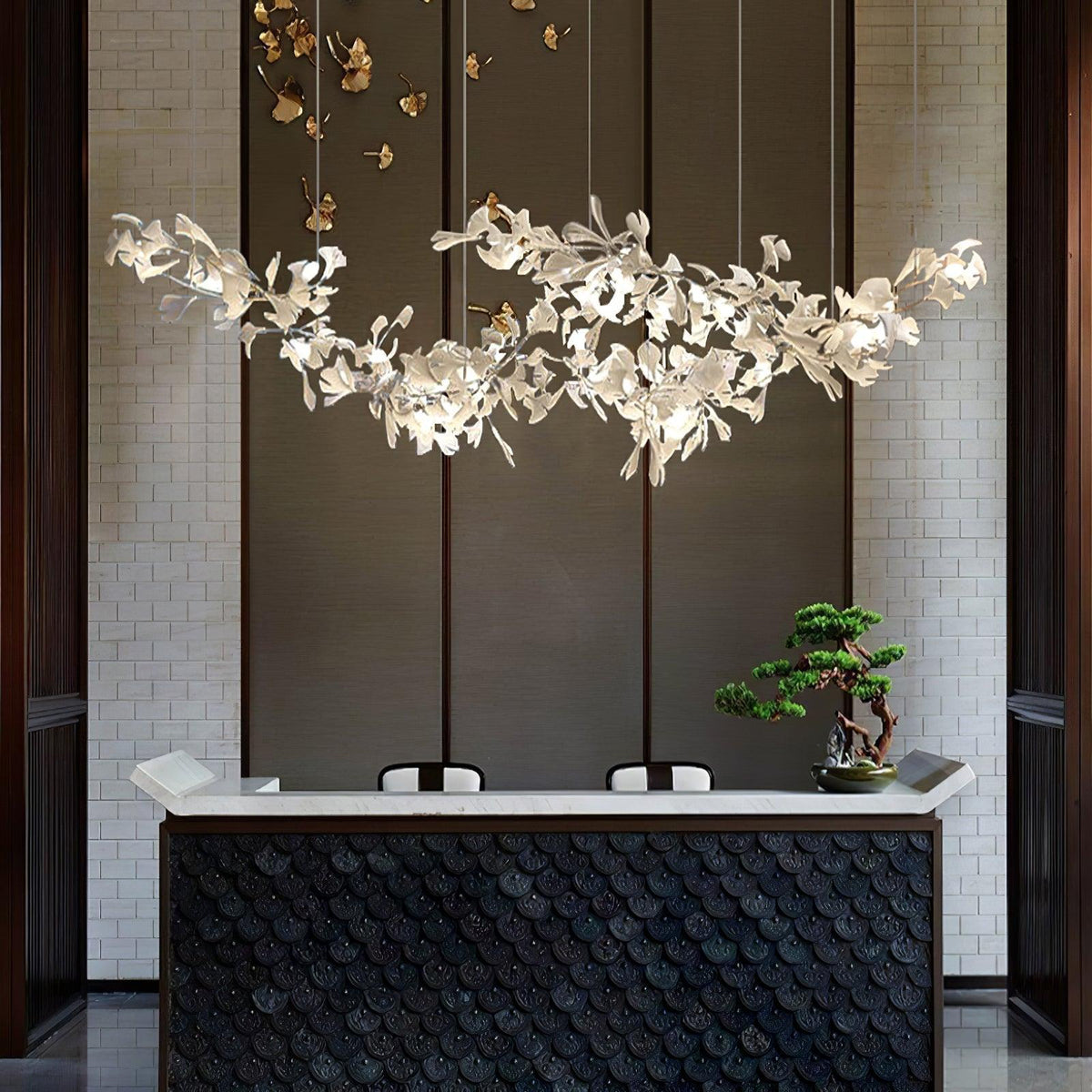 Double-Layer Ginkgo Keramik Kronleuchter