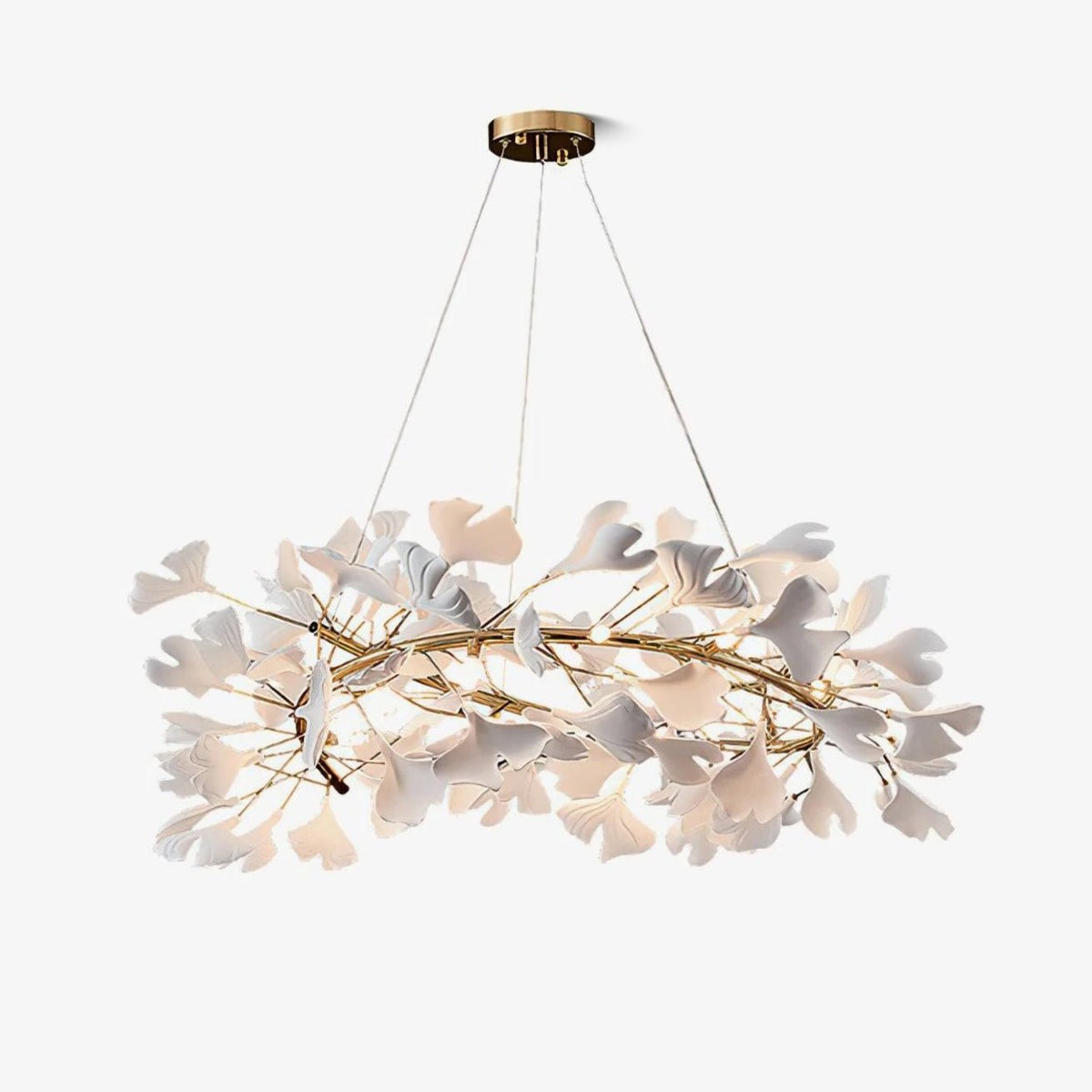 Umberis Pendelleuchte Gingko Porzellanblätter Gold