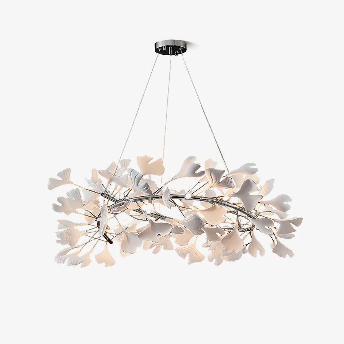 Umberis Pendelleuchte Gingko Porzellanblätter Gold