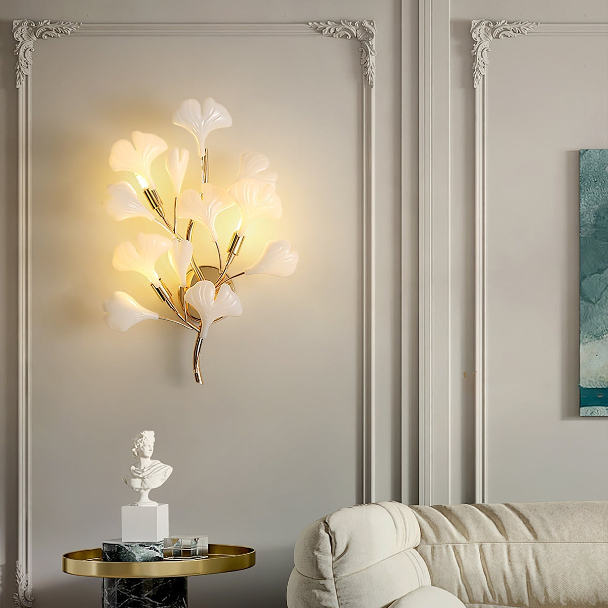 Oakes zeitgenössische luxuriöse Wandleuchte aus Ginkgo-Keramik