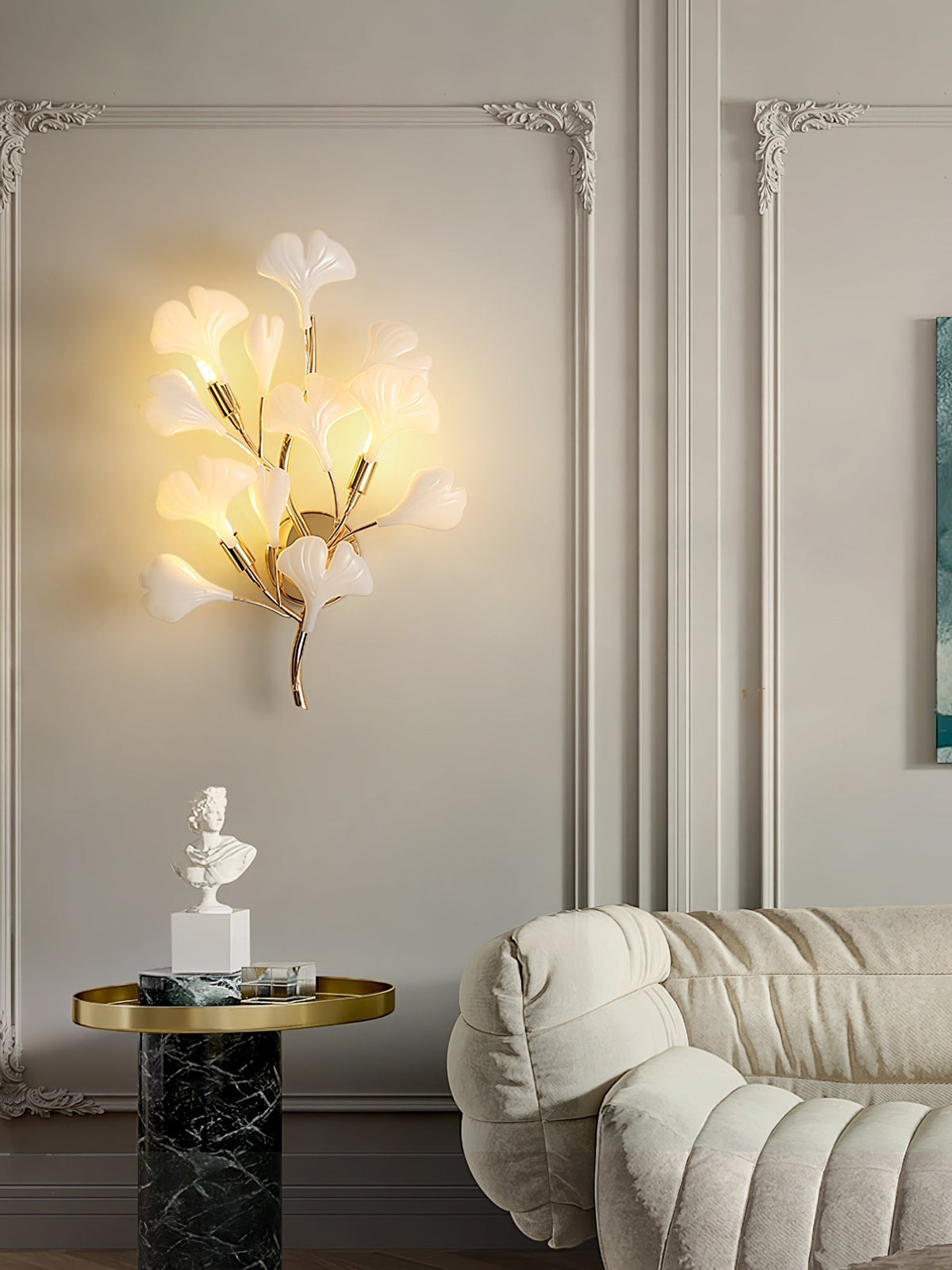 Oakes zeitgenössische luxuriöse Wandleuchte aus Ginkgo-Keramik