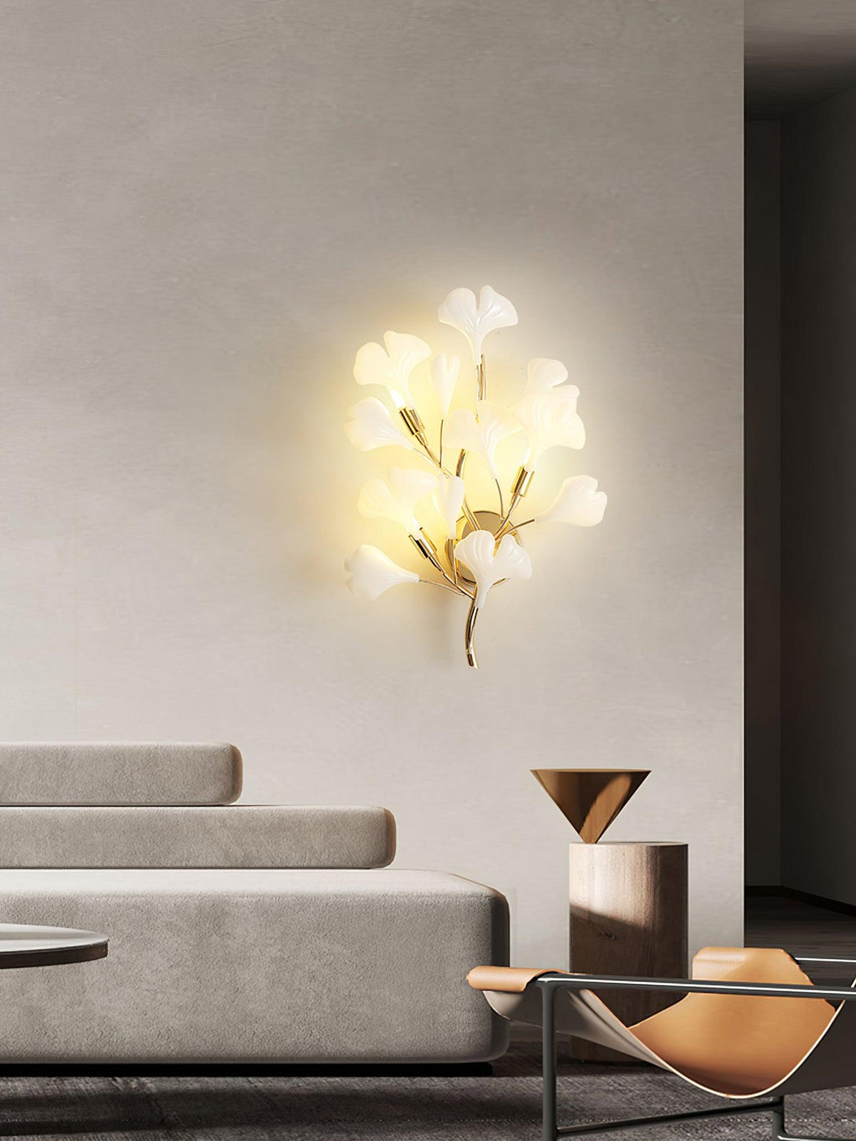 Oakes zeitgenössische luxuriöse Wandleuchte aus Ginkgo-Keramik