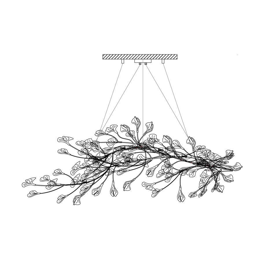 Calix Kronleuchter mit Lampenschirm aus Keramik in Form von Ginkgoblättern, Weiß-Gold, modern